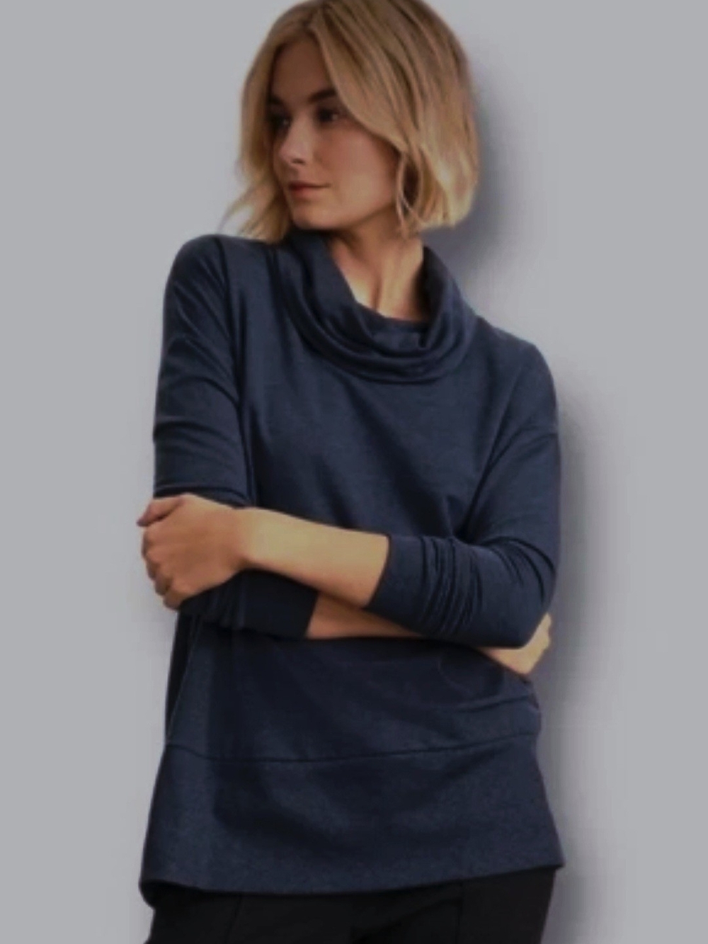 89th & Madison Navy Cowl Neck Pullover